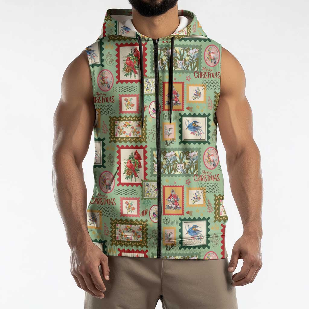 Aussie Birds Christmas La La Land Sleeveless Zip Hoodie Green Vintage Stamp Edition LT9