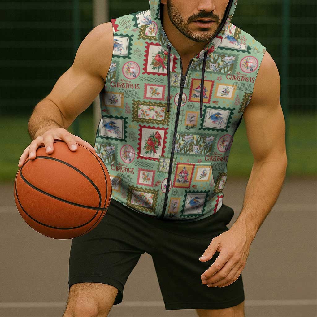Aussie Birds Christmas La La Land Sleeveless Zip Hoodie Green Vintage Stamp Edition LT9