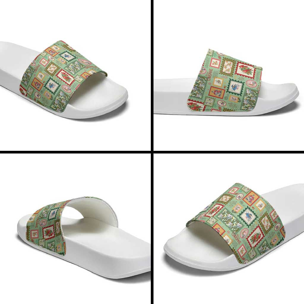 Aussie Birds Christmas La La Land Slide Sandals Green Vintage Stamp Edition - Aussie Hoodie