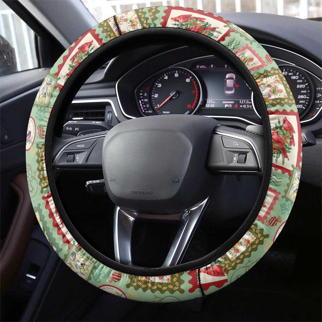 Aussie Birds Christmas La La Land Steering Wheel Cover Green Vintage Stamp Edition - Aussie Hoodie