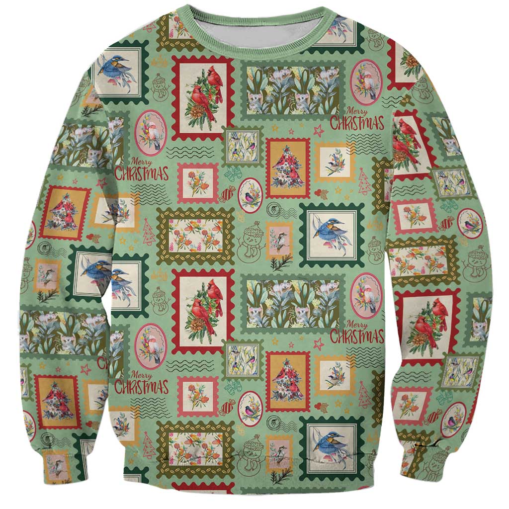 Aussie Birds Christmas La La Land Sweatshirt Green Vintage Stamp Edition - Aussie Hoodie
