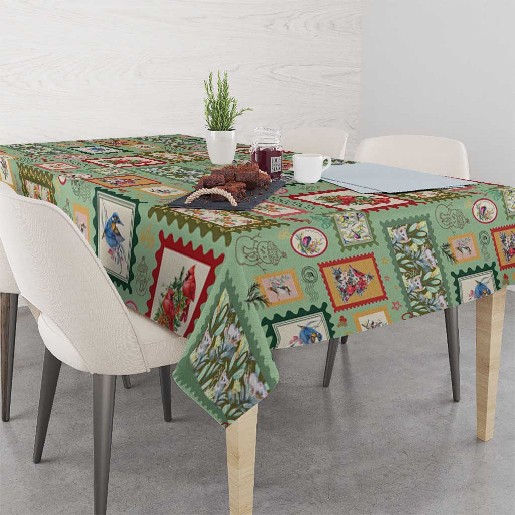 Aussie Birds Christmas La La Land Tablecloth Green Vintage Stamp Edition - Aussie Hoodie