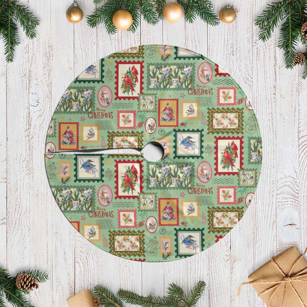 Aussie Birds Christmas La La Land Tree Skirt Green Vintage Stamp Edition - Aussie Hoodie