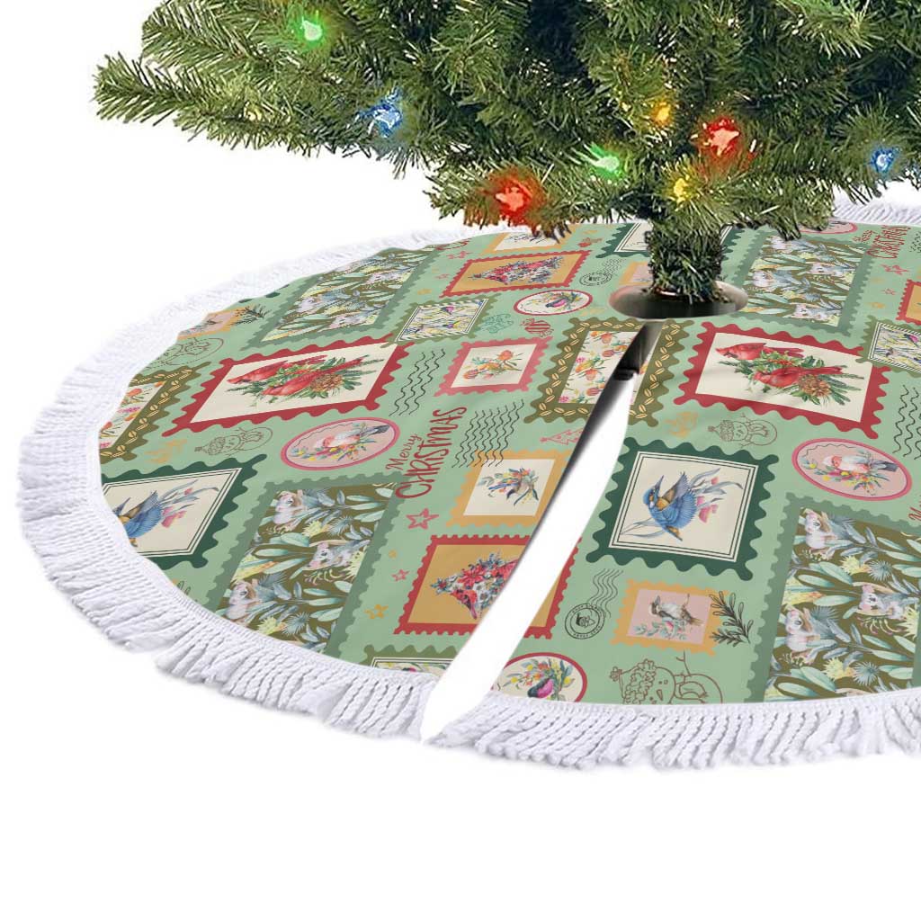 Aussie Birds Christmas La La Land Tree Skirt Green Vintage Stamp Edition - Aussie Hoodie