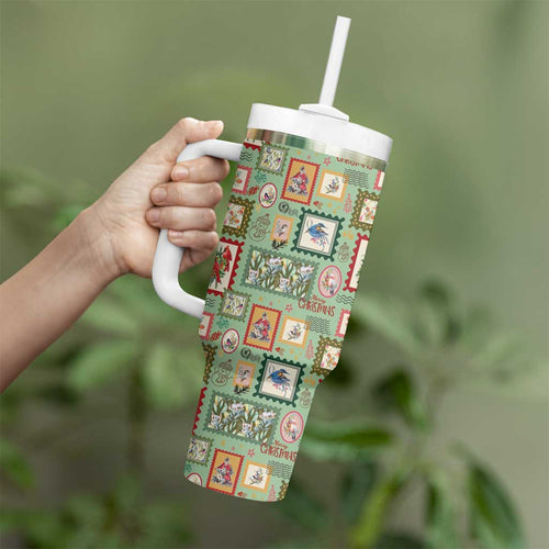 Aussie Birds Christmas La La Land Tumbler With Handle Green Vintage Stamp Edition - Aussie Hoodie