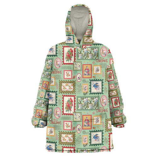 Aussie Birds Christmas La La Land Wearable Blanket Hoodie Green Vintage Stamp Edition - Aussie Hoodie