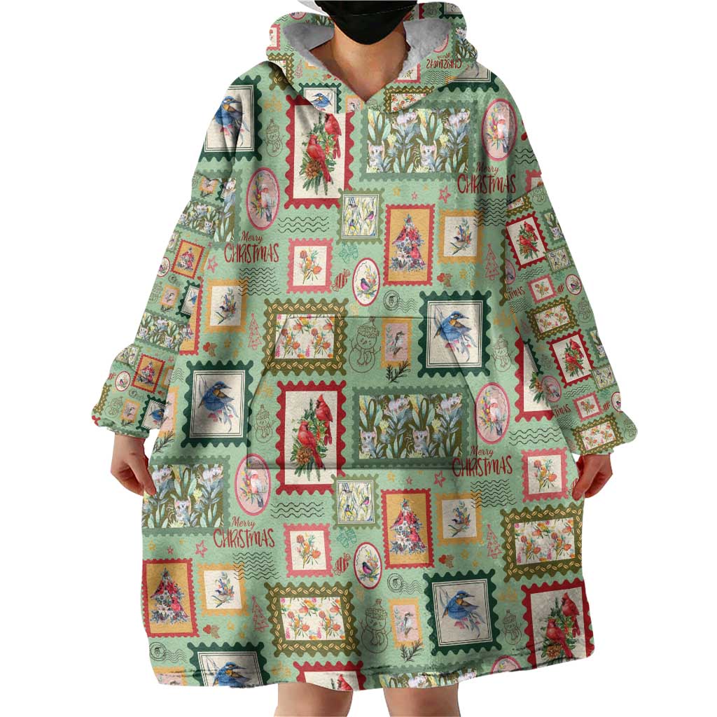 Aussie Birds Christmas La La Land Wearable Blanket Hoodie Green Vintage Stamp Edition - Aussie Hoodie