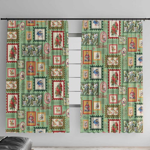 Aussie Birds Christmas La La Land Window Curtain Green Vintage Stamp Edition - Aussie Hoodie