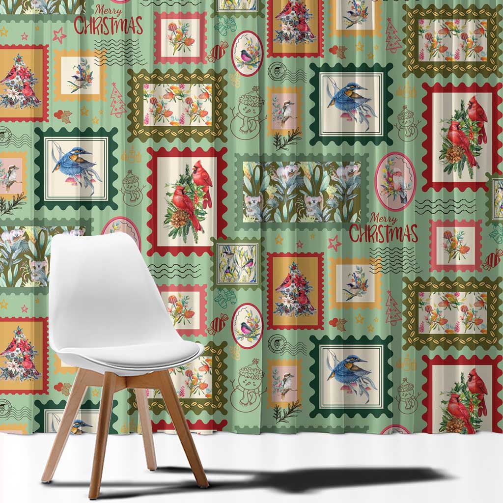 Aussie Birds Christmas La La Land Window Curtain Green Vintage Stamp Edition - Aussie Hoodie