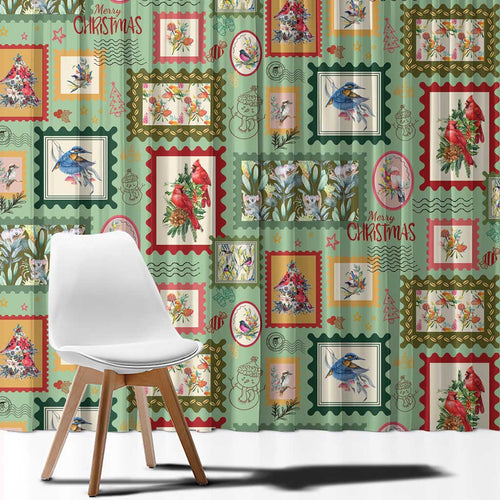 Aussie Birds Christmas La La Land Window Curtain Green Vintage Stamp Edition - Aussie Hoodie