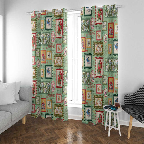 Aussie Birds Christmas La La Land Window Curtain Green Vintage Stamp Edition - Aussie Hoodie