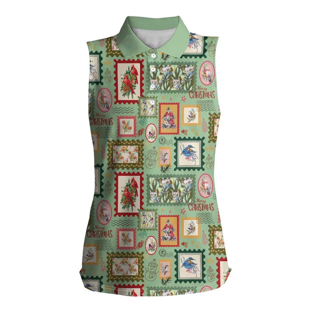 Aussie Birds Christmas La La Land Women Sleeveless Polo Shirt Green Vintage Stamp Edition - Aussie Hoodie