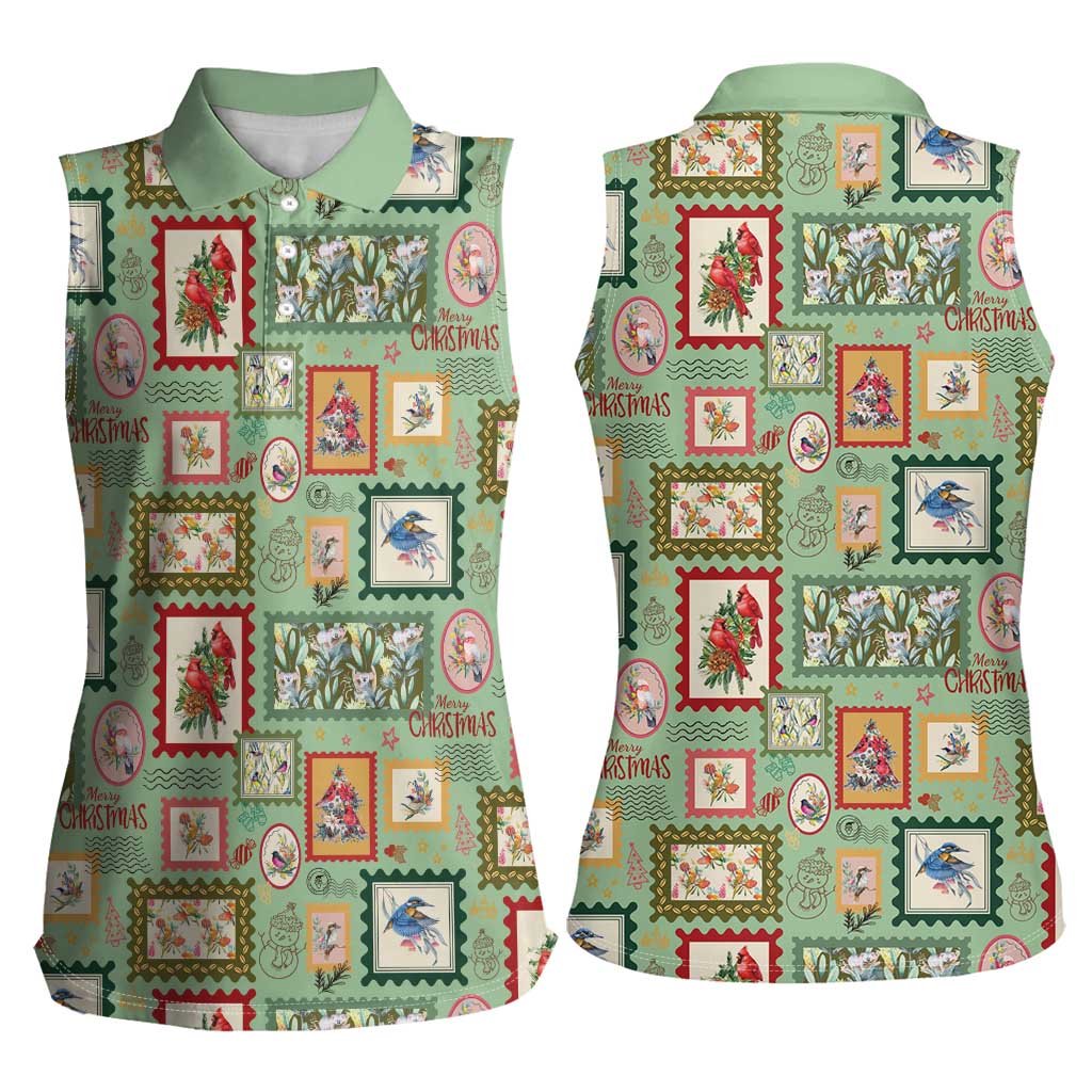 Aussie Birds Christmas La La Land Women Sleeveless Polo Shirt Green Vintage Stamp Edition - Aussie Hoodie