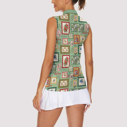Aussie Birds Christmas La La Land Women Sleeveless Polo Shirt Green Vintage Stamp Edition - Aussie Hoodie