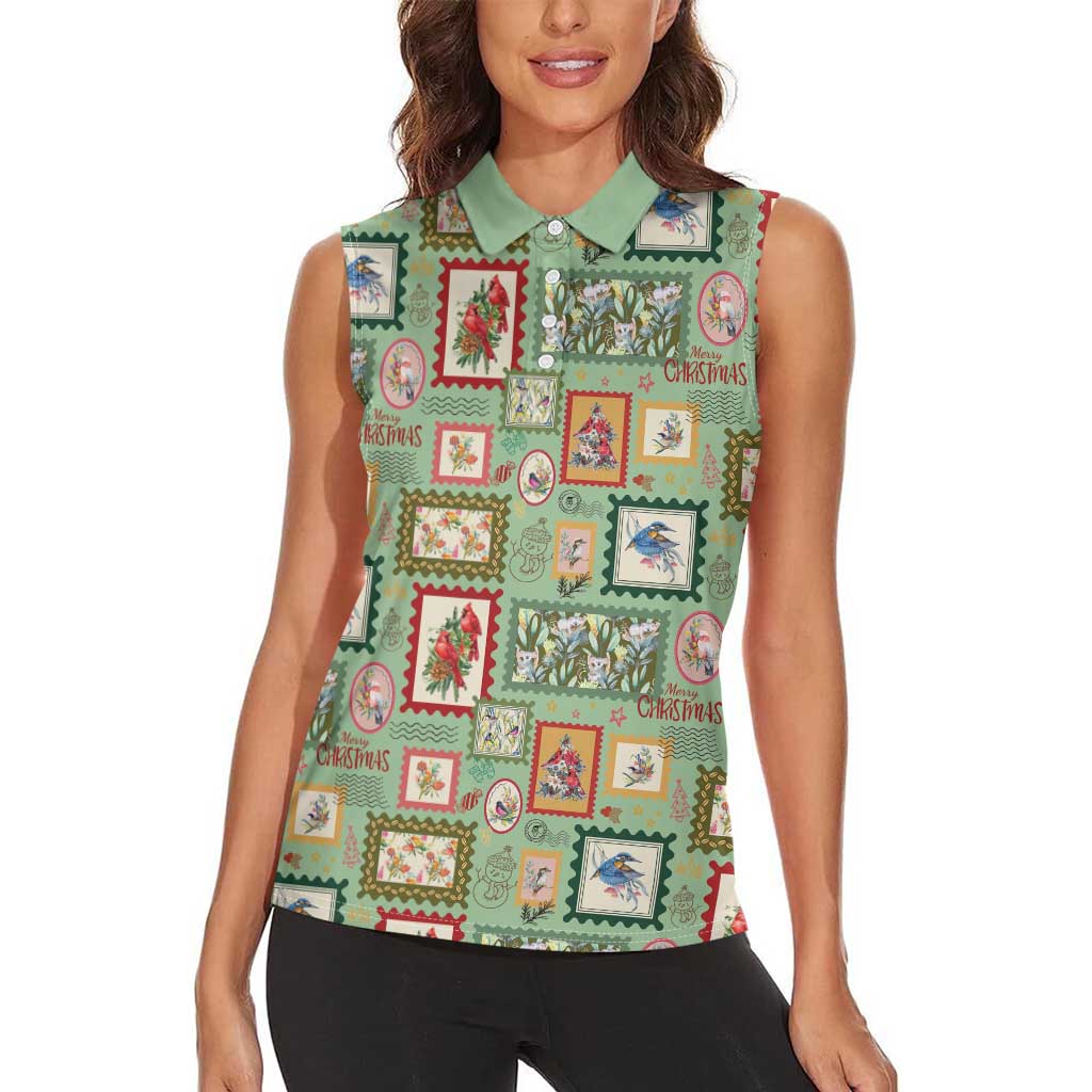 Aussie Birds Christmas La La Land Women Sleeveless Polo Shirt Green Vintage Stamp Edition - Aussie Hoodie