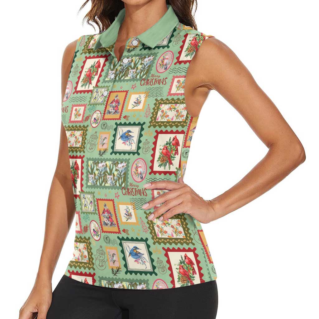 Aussie Birds Christmas La La Land Women Sleeveless Polo Shirt Green Vintage Stamp Edition - Aussie Hoodie