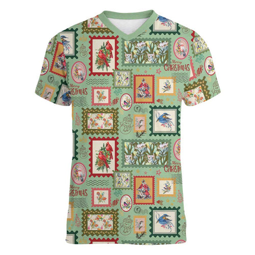 Aussie Birds Christmas La La Land Women V-Neck T-Shirt Green Vintage Stamp Edition - Aussie Hoodie