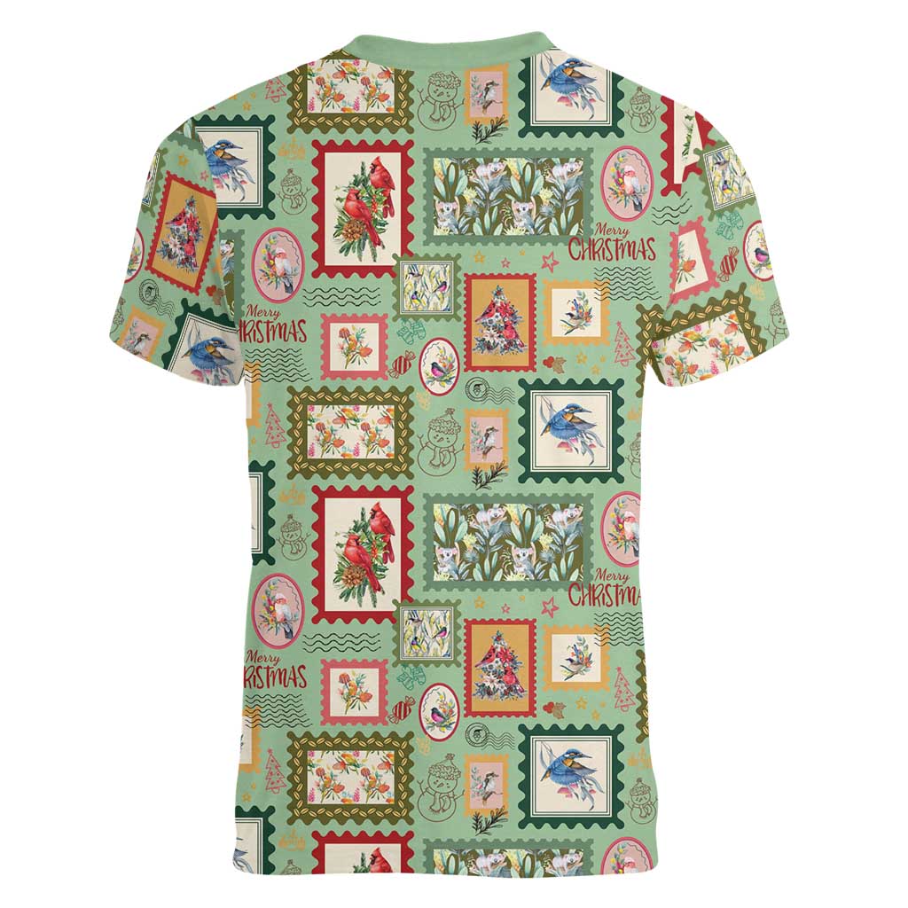 Aussie Birds Christmas La La Land Women V-Neck T-Shirt Green Vintage Stamp Edition - Aussie Hoodie