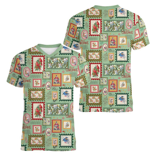 Aussie Birds Christmas La La Land Women V-Neck T-Shirt Green Vintage Stamp Edition - Aussie Hoodie