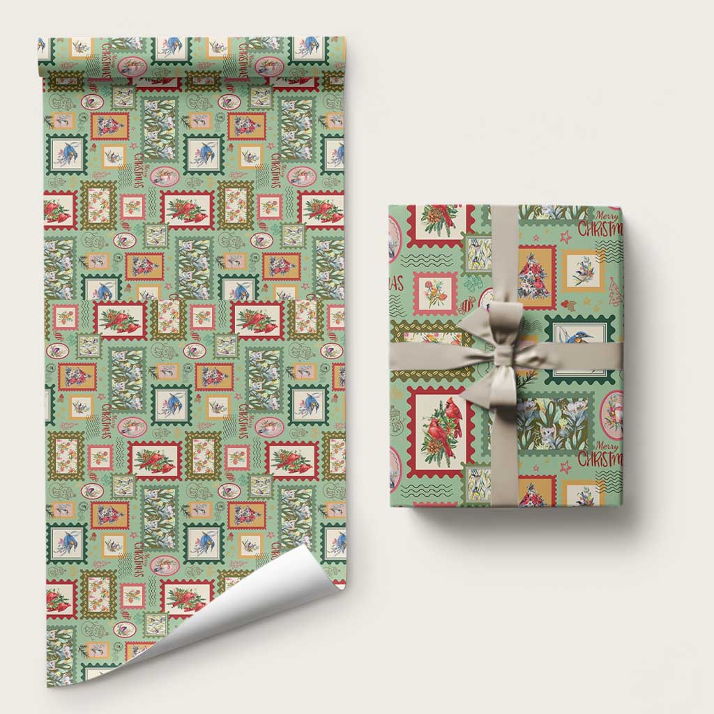 Aussie Birds Christmas La La Land Wrapping Paper Green Vintage Stamp Edition - Aussie Hoodie