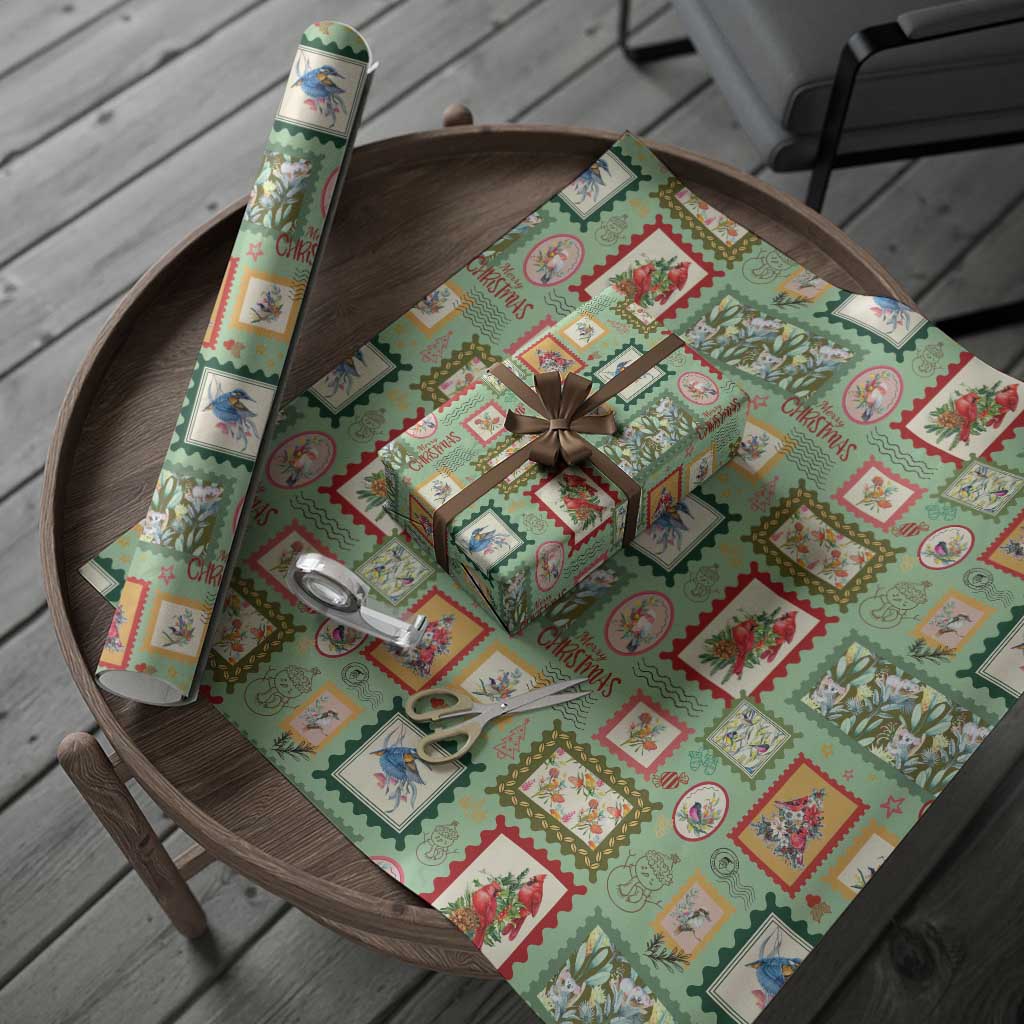 Aussie Birds Christmas La La Land Wrapping Paper Green Vintage Stamp Edition - Aussie Hoodie
