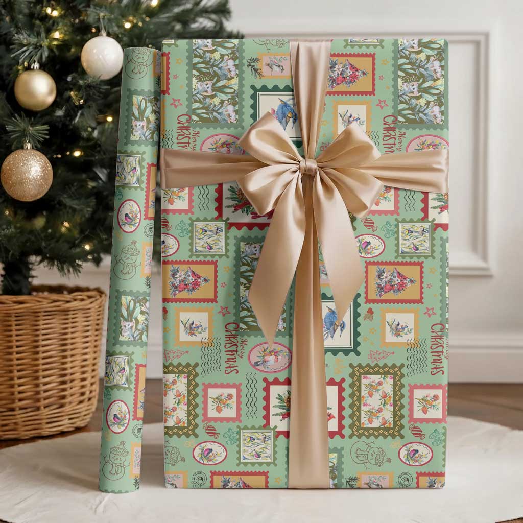 Aussie Birds Christmas La La Land Wrapping Paper Green Vintage Stamp Edition - Aussie Hoodie
