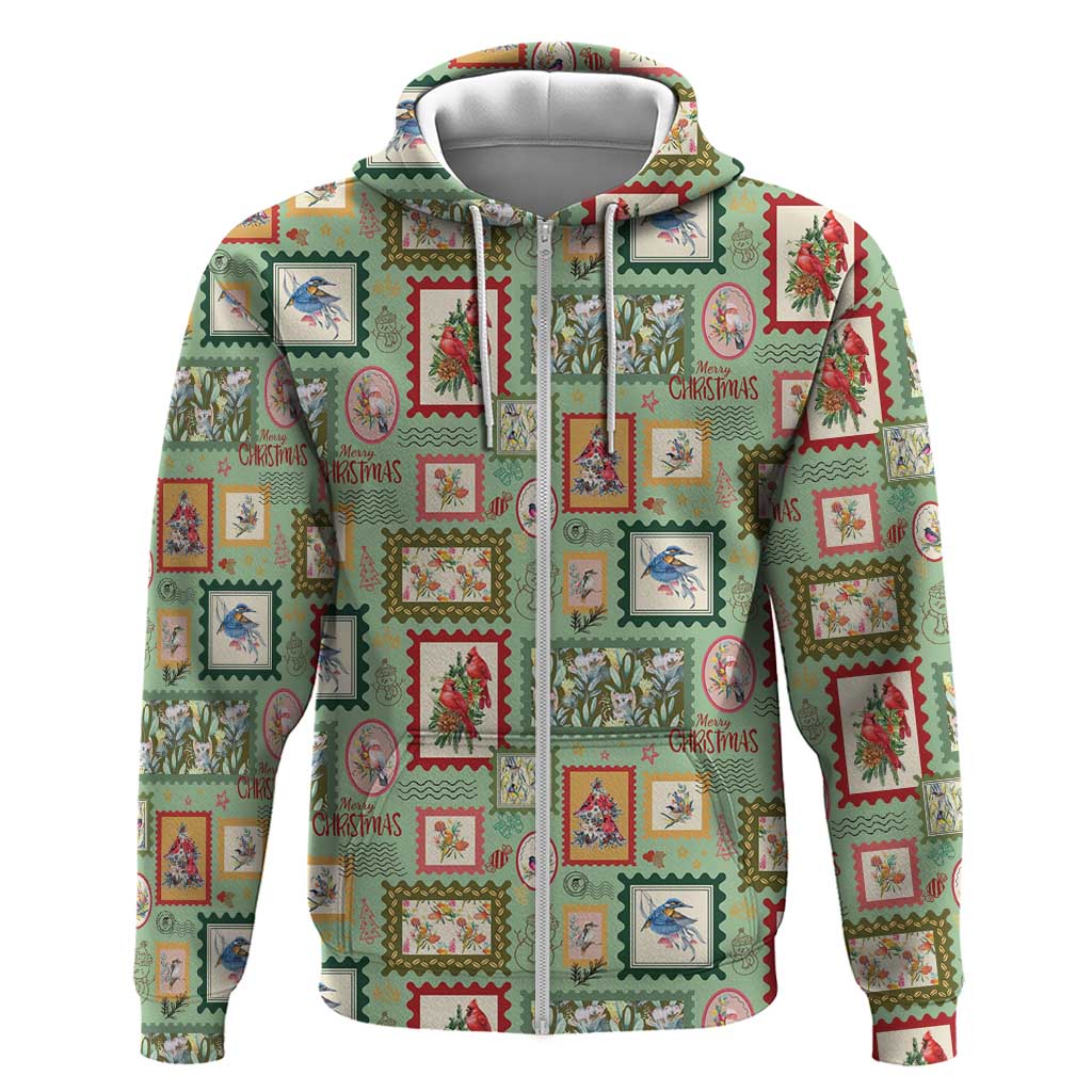 Aussie Birds Christmas La La Land Zip Hoodie Green Vintage Stamp Edition - Aussie Hoodie