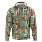 Aussie Birds Christmas La La Land Zip Hoodie Green Vintage Stamp Edition - Aussie Hoodie