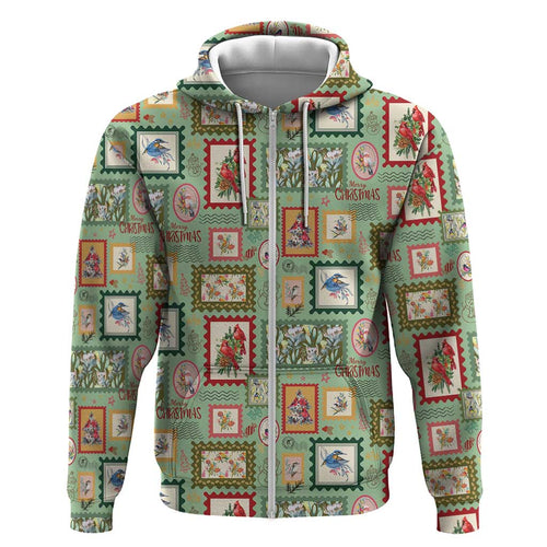 Aussie Birds Christmas La La Land Zip Hoodie Green Vintage Stamp Edition - Aussie Hoodie