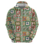 Aussie Birds Christmas La La Land Zip Hoodie Green Vintage Stamp Edition - Aussie Hoodie