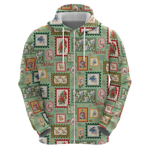 Aussie Birds Christmas La La Land Zip Hoodie Green Vintage Stamp Edition - Aussie Hoodie