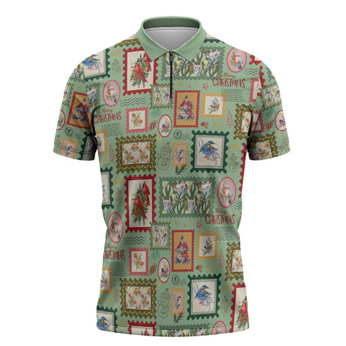 Aussie Birds Christmas La La Land Zipper Polo Shirt Green Vintage Stamp Edition - Aussie Hoodie