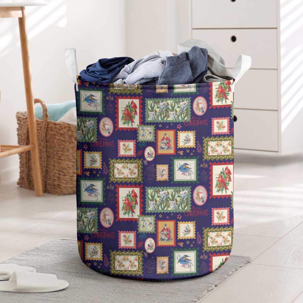 Aussie Birds Christmas La La Land Laundry Basket Navy Blue Vintage Stamp Edition - Aussie Hoodie