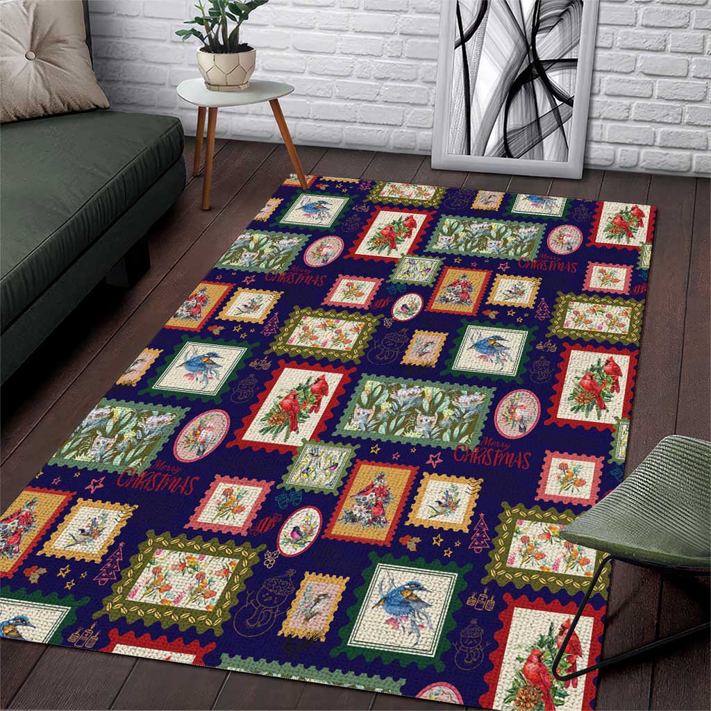 Aussie Birds Christmas La La Land Area Rug Navy Blue Vintage Stamp Edition - Aussie Hoodie