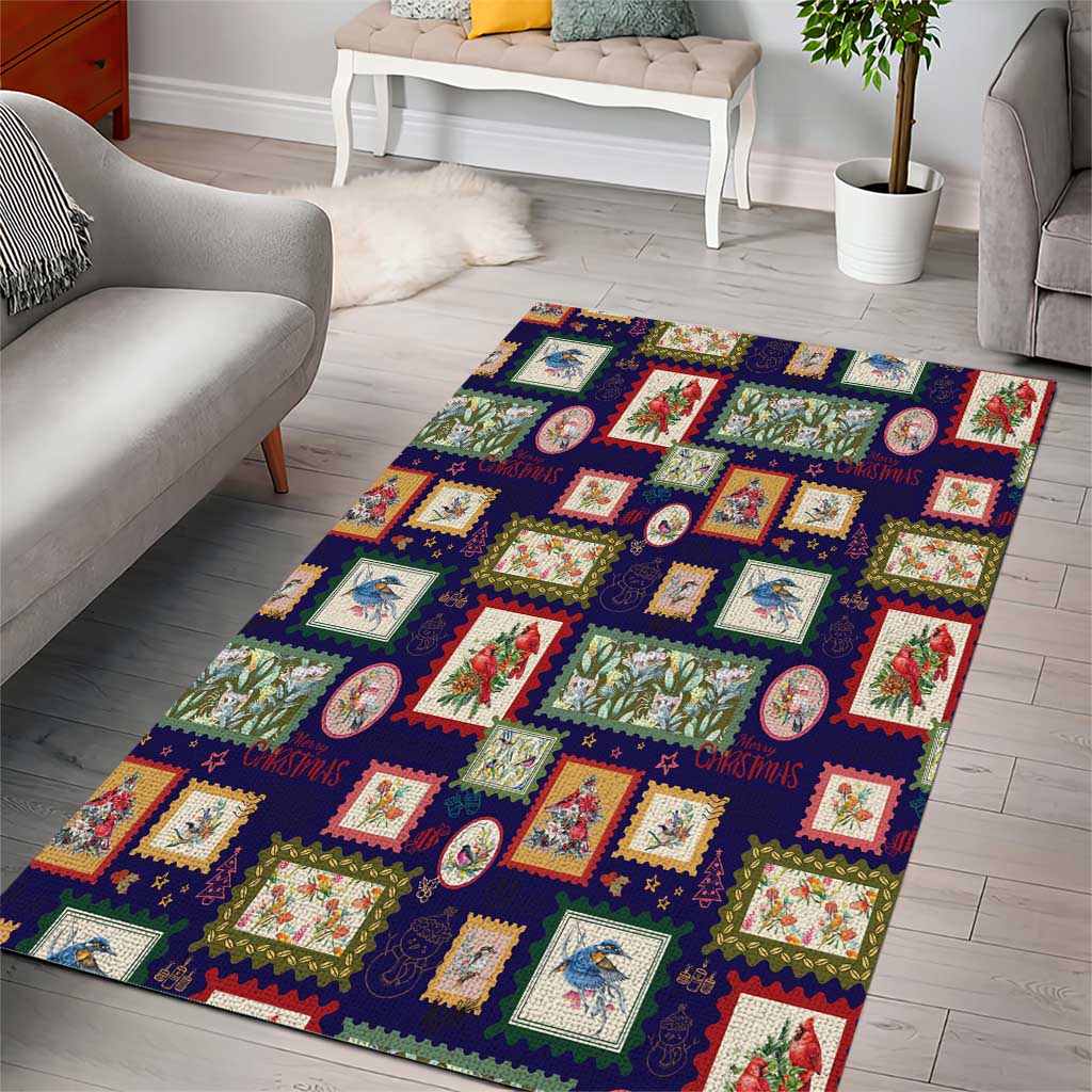 Aussie Birds Christmas La La Land Area Rug Navy Blue Vintage Stamp Edition - Aussie Hoodie