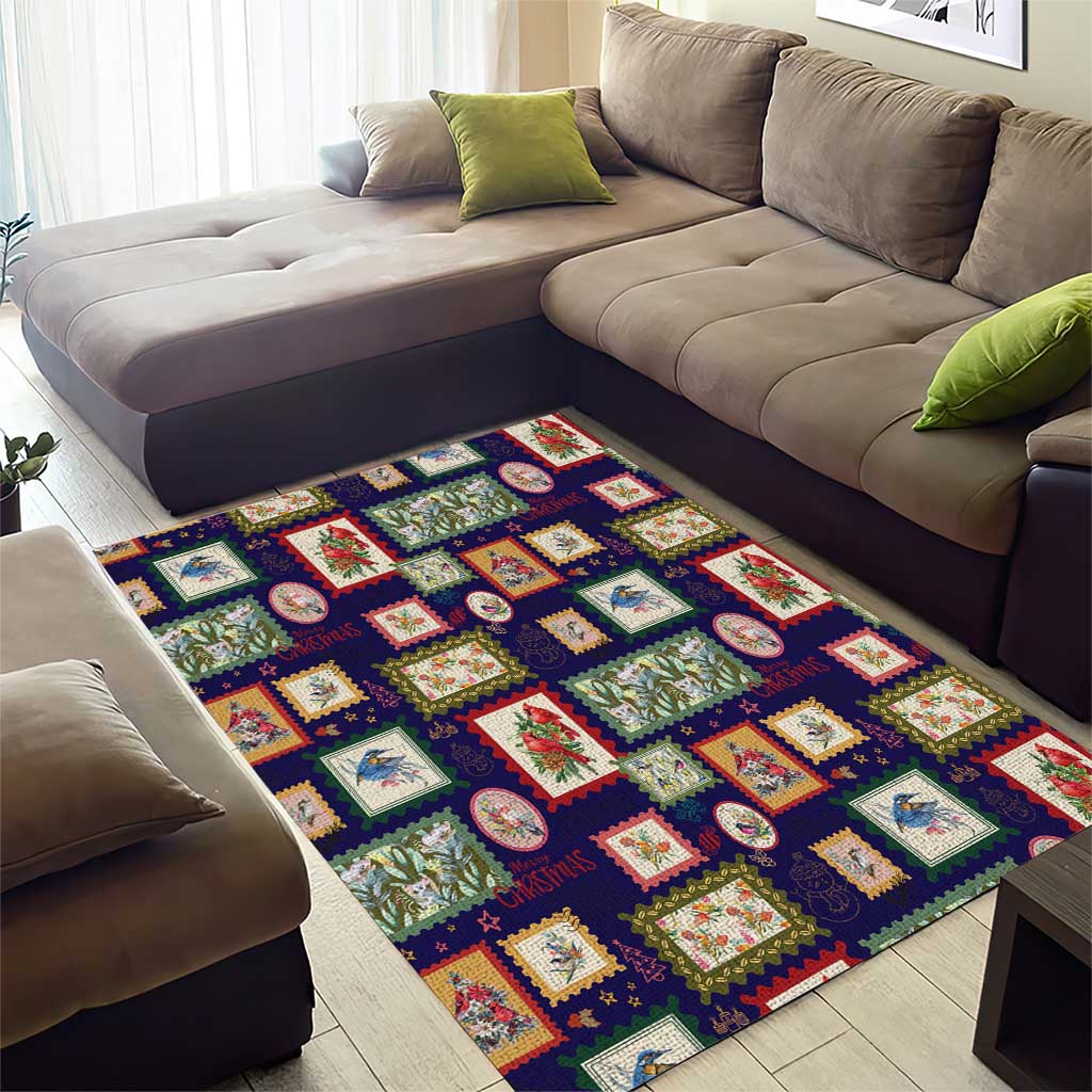 Aussie Birds Christmas La La Land Area Rug Navy Blue Vintage Stamp Edition - Aussie Hoodie