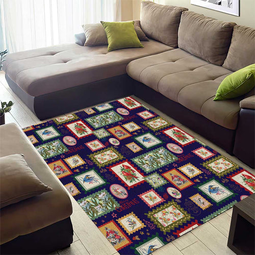 Aussie Birds Christmas La La Land Area Rug Navy Blue Vintage Stamp Edition - Aussie Hoodie