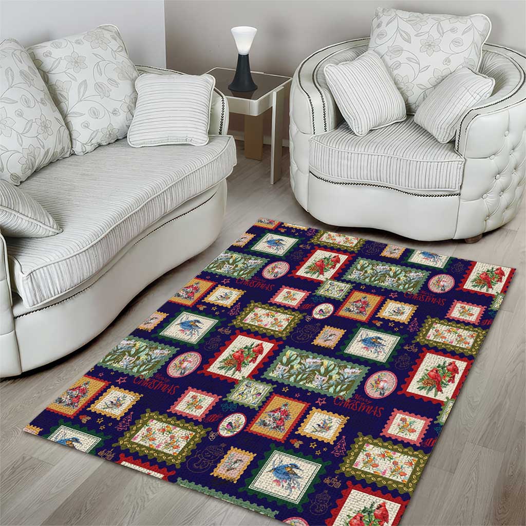 Aussie Birds Christmas La La Land Area Rug Navy Blue Vintage Stamp Edition - Aussie Hoodie