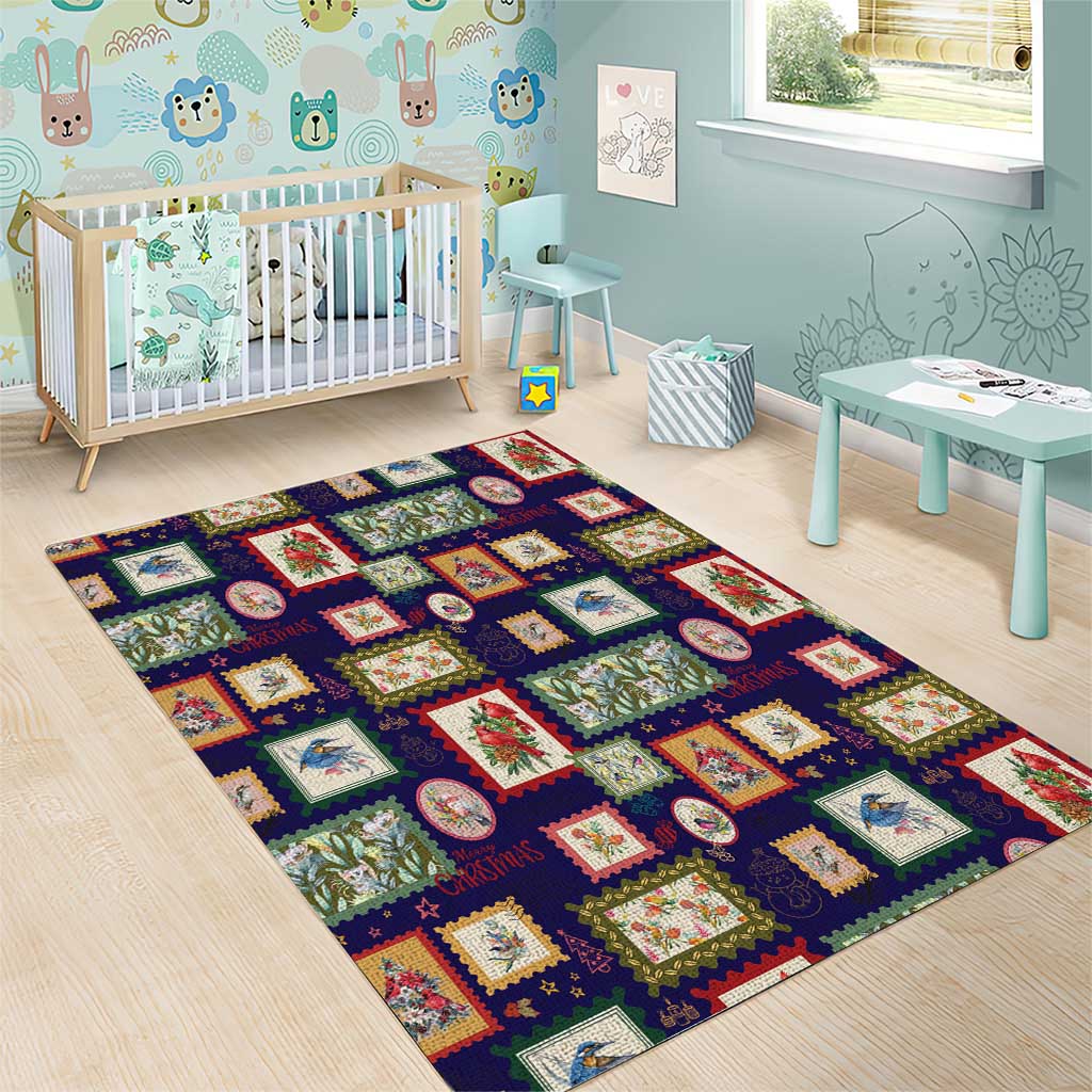 Aussie Birds Christmas La La Land Area Rug Navy Blue Vintage Stamp Edition - Aussie Hoodie