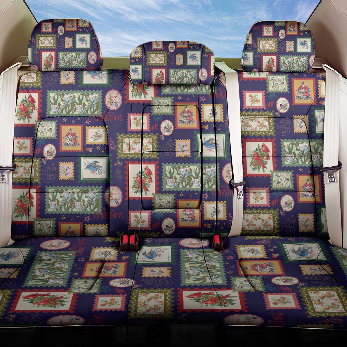 Aussie Birds Christmas La La Land Back Car Seat Cover Navy Blue Vintage Stamp Edition - Aussie Hoodie