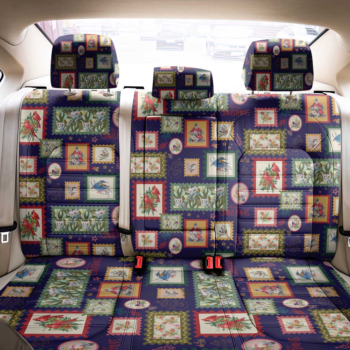 Aussie Birds Christmas La La Land Back Car Seat Cover Navy Blue Vintage Stamp Edition - Aussie Hoodie