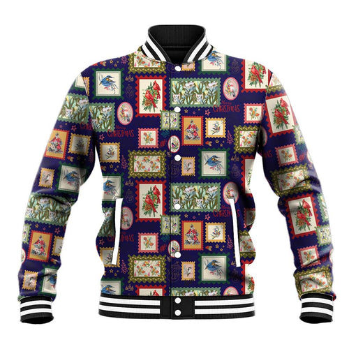 Aussie Birds Christmas La La Land Baseball Jacket Navy Blue Vintage Stamp Edition - Aussie Hoodie