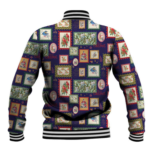 Aussie Birds Christmas La La Land Baseball Jacket Navy Blue Vintage Stamp Edition - Aussie Hoodie