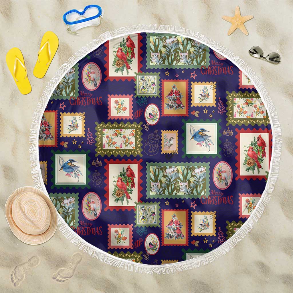 Aussie Birds Christmas La La Land Beach Blanket Navy Blue Vintage Stamp Edition - Aussie Hoodie