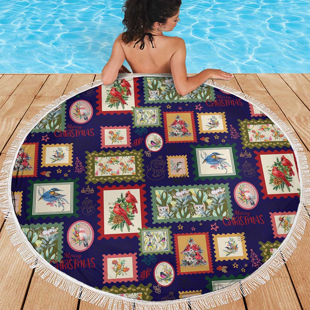 Aussie Birds Christmas La La Land Beach Blanket Navy Blue Vintage Stamp Edition - Aussie Hoodie