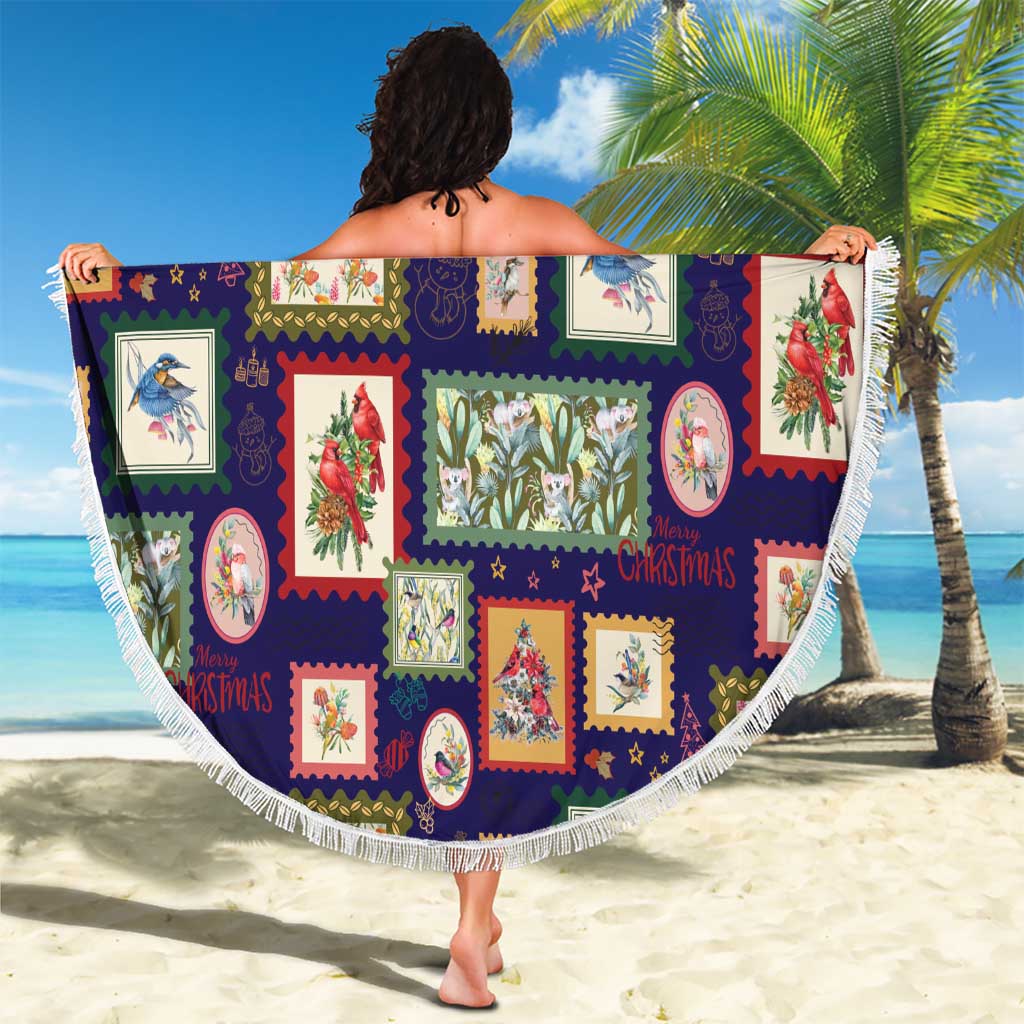 Aussie Birds Christmas La La Land Beach Blanket Navy Blue Vintage Stamp Edition - Aussie Hoodie