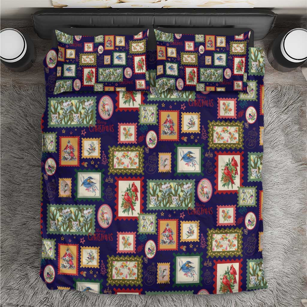 Aussie Birds Christmas La La Land Bedding Set Navy Blue Vintage Stamp Edition - Aussie Hoodie