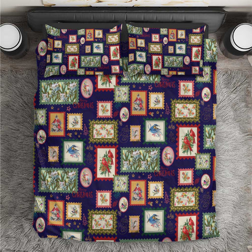 Aussie Birds Christmas La La Land Bedding Set Navy Blue Vintage Stamp Edition - Aussie Hoodie