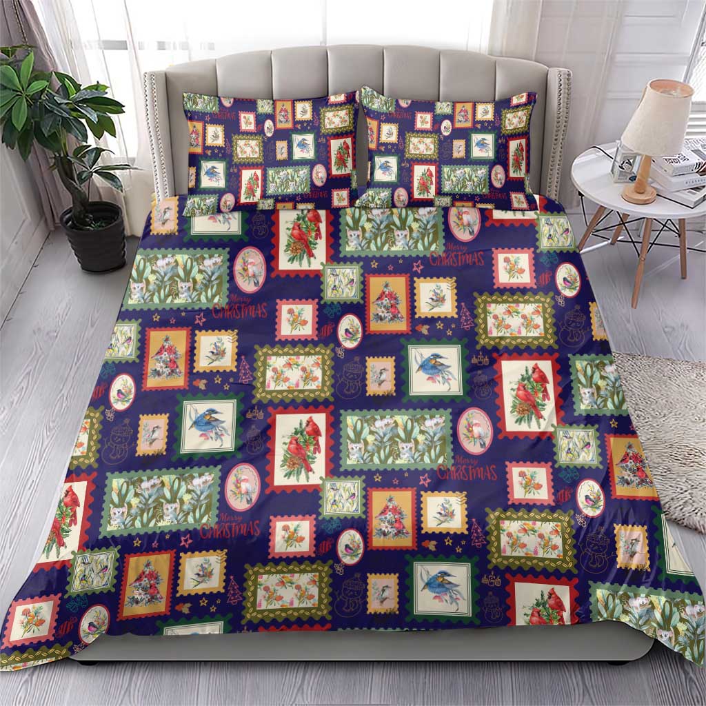 Aussie Birds Christmas La La Land Bedding Set Navy Blue Vintage Stamp Edition - Aussie Hoodie