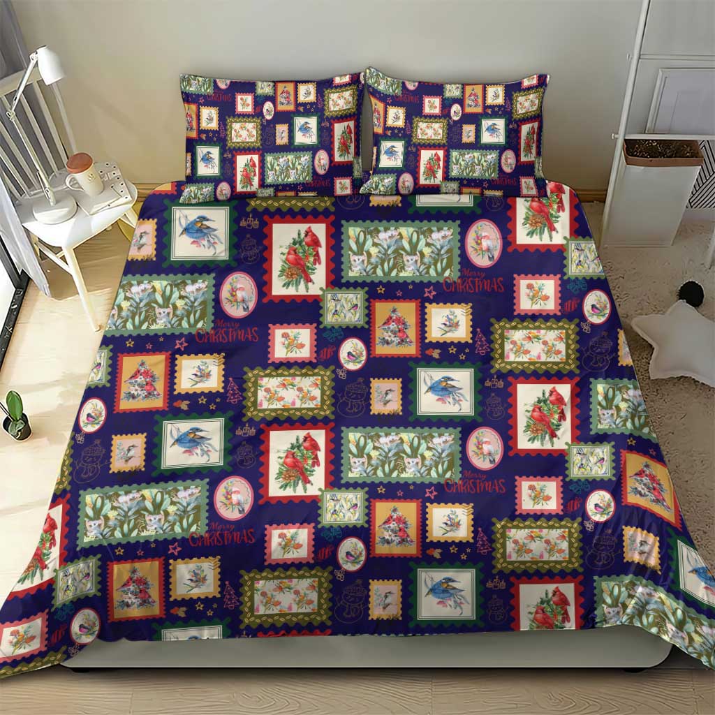 Aussie Birds Christmas La La Land Bedding Set Navy Blue Vintage Stamp Edition - Aussie Hoodie